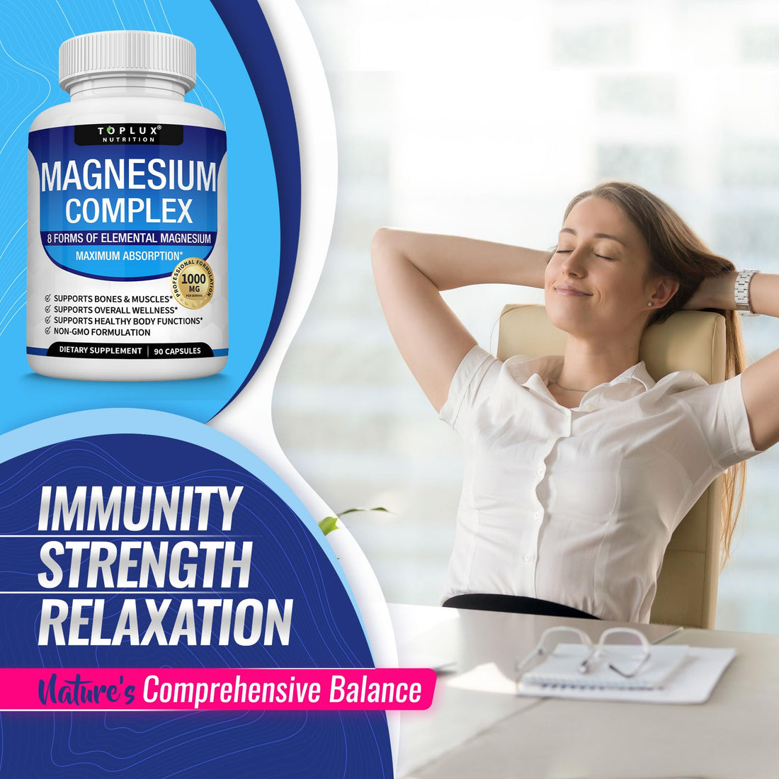 Magnesium Complex 8 Forms 1000mg Vegan Supplement Capsules Absorption