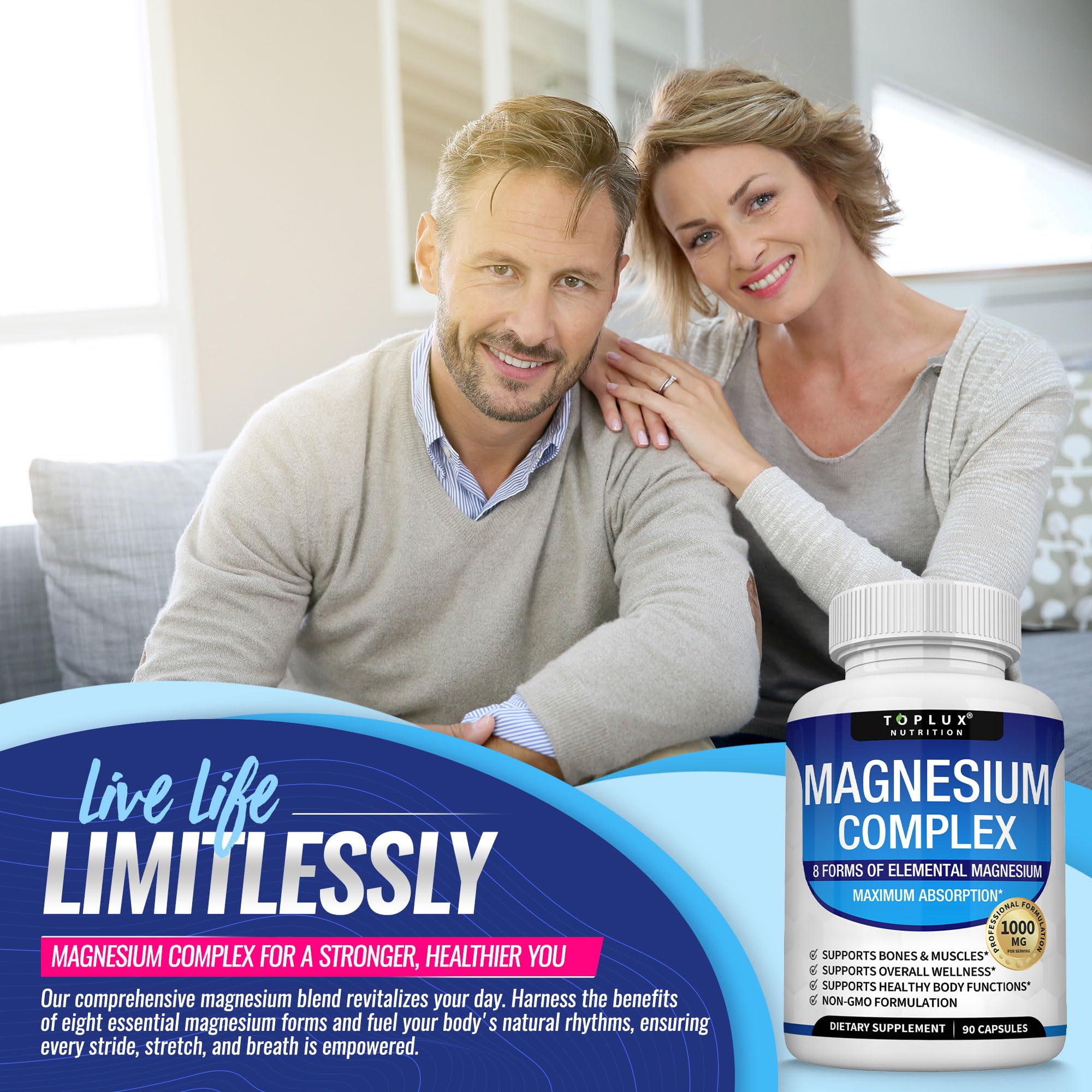 Magnesium Complex 8 Forms 1000mg Vegan Supplement Capsules Absorption