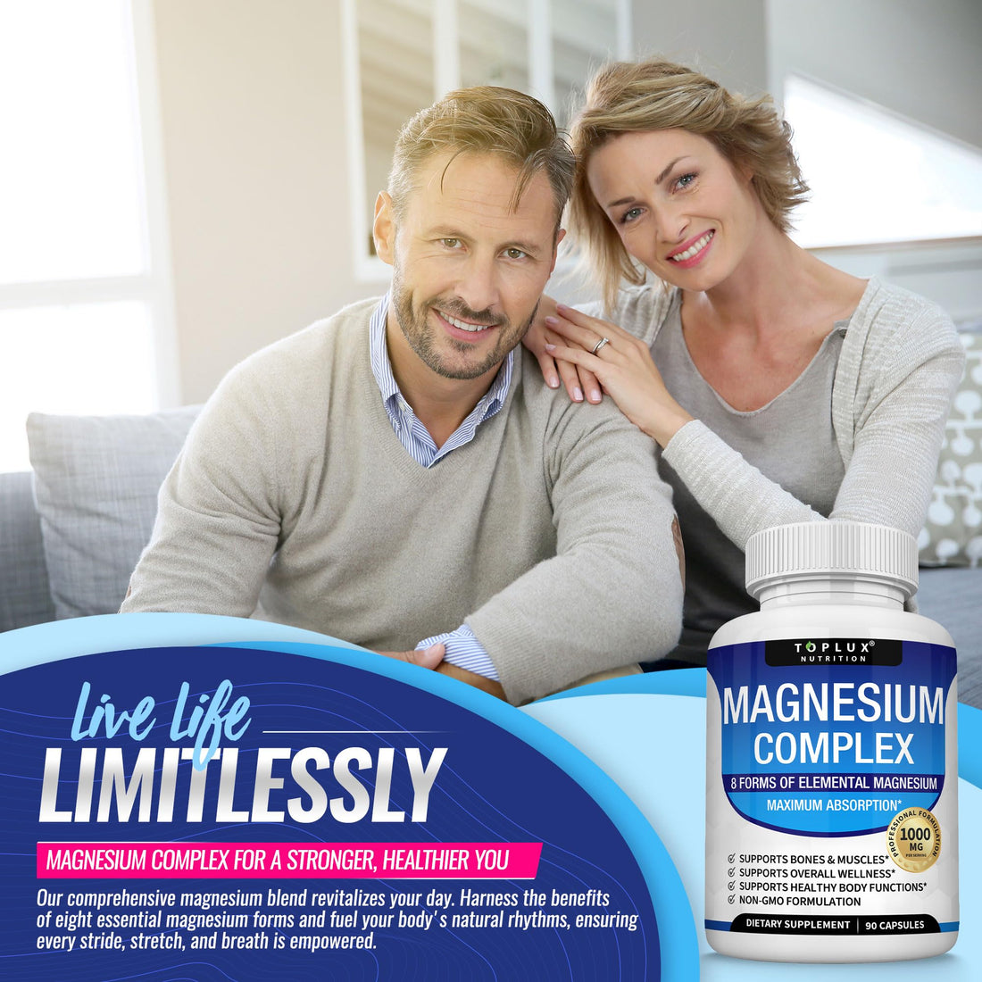 Magnesium Complex 8 Forms 1000mg Vegan Supplement Capsules Absorption