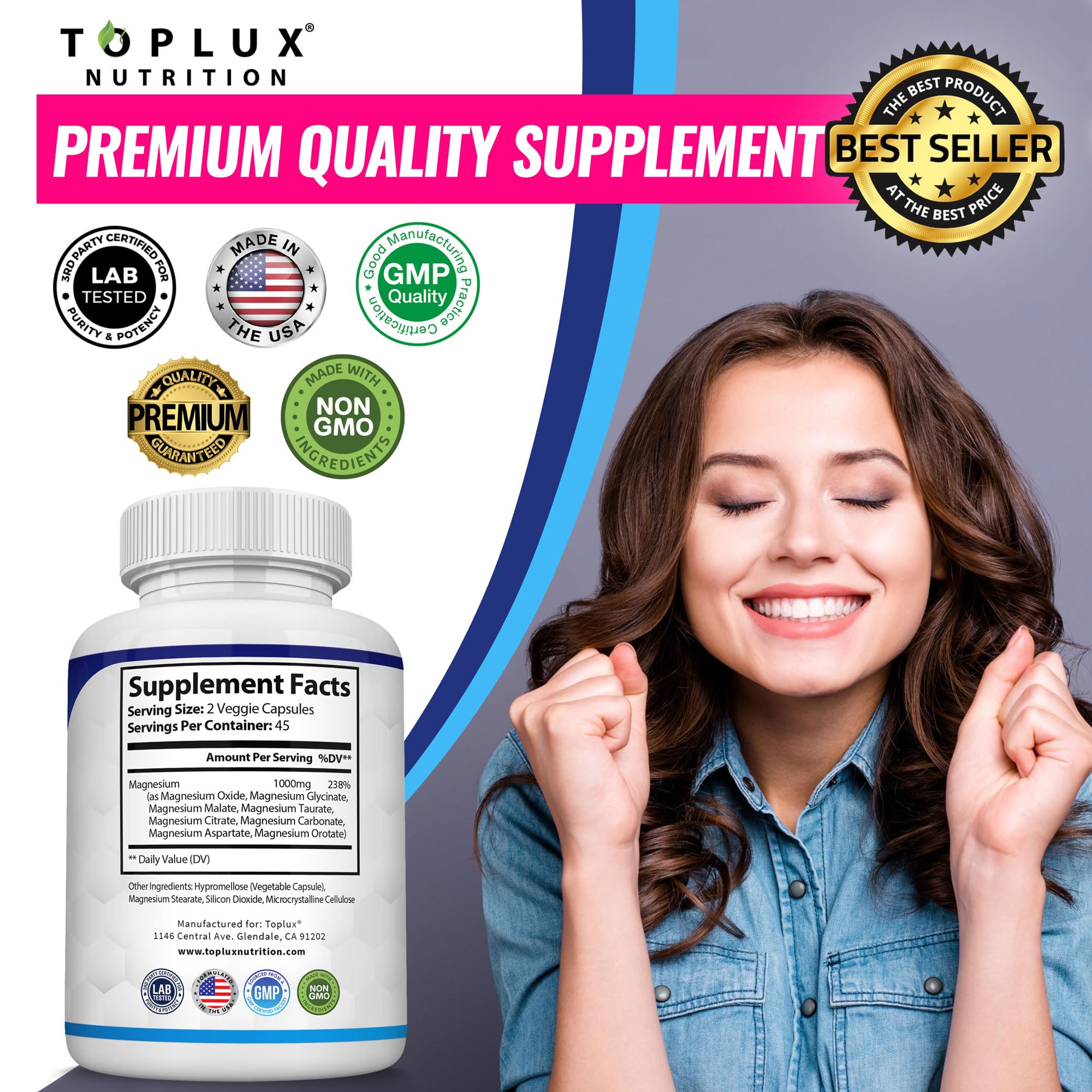 Magnesium Complex 8 Forms 1000mg Vegan Supplement Capsules Absorption