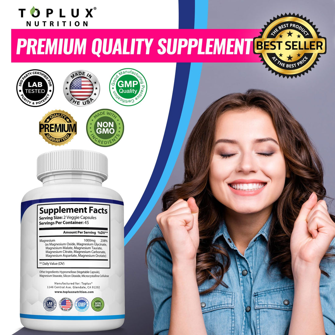 Magnesium Complex 8 Forms 1000mg Vegan Supplement Capsules Absorption