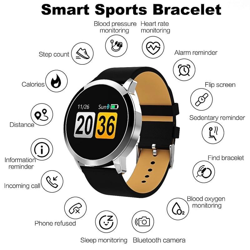 Q8 LED Bluetooth Smartwatch Stainless Steel Waterproof Fitness Tracker