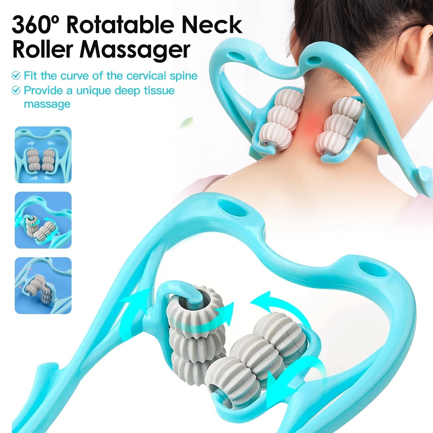360 Rotatable Neck Roller Massager Trigger Point Portable Pain Relief