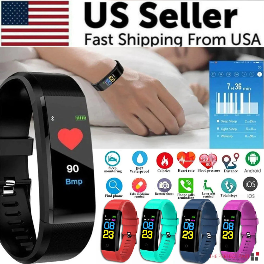 Waterproof Fitness Tracker Smart Watch with Heart Rate, BP, Sleep & Multi‑Sport