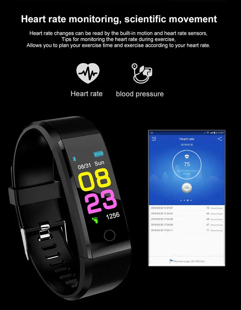 Waterproof Fitness Tracker Smart Watch with Heart Rate, BP, Sleep & Multi‑Sport